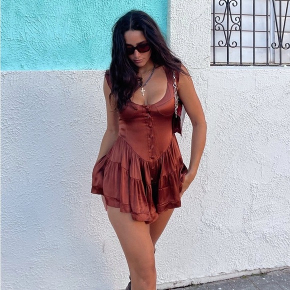 Vanessa Mooney Elisabeth Romper in Chocolate Satin - XXS
